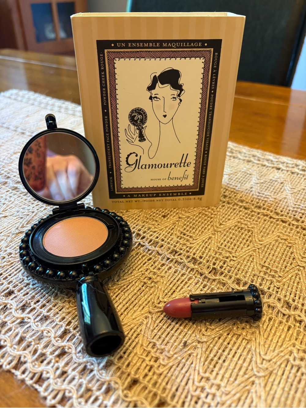 Benefit Glamourette Compact Blush & Mini Lipstick - Peach Blush & Rose Lip